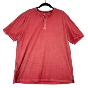 Tommy Bahama Henley Shirt Mens Size L Coral Sun Washed Stripe